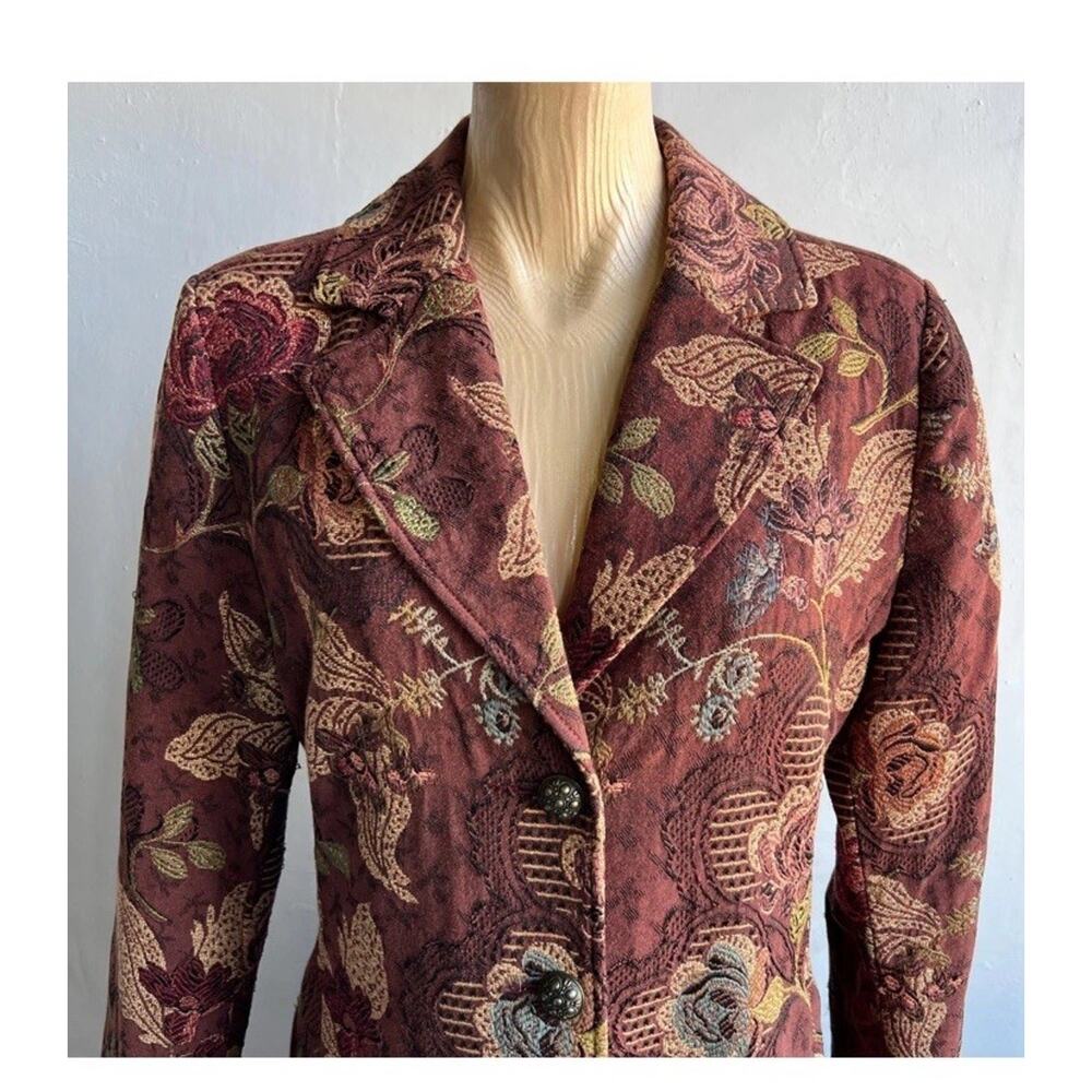CAbi Womens 10 Floral Jacquard Long Blazer Coat Victorian Floral Elegant Wedding - Picture 3 of 14